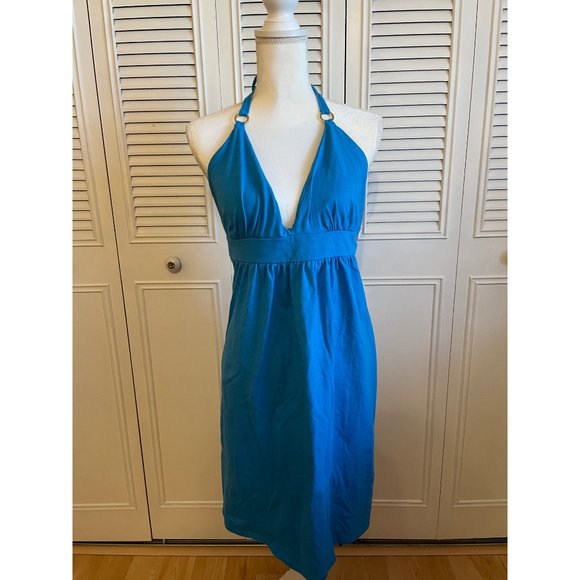 Vintage Moda International Halter Dress aqua Blue Large - Picture 2 of 5